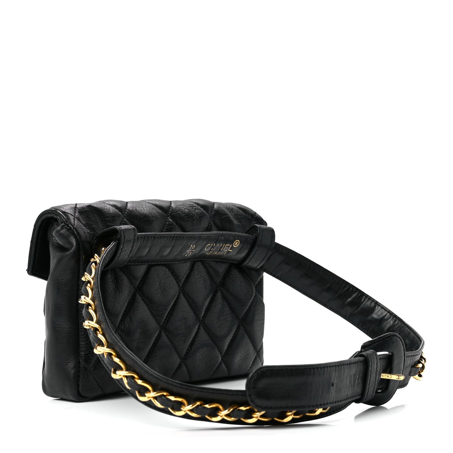 Calfskin Quilted Flap Waist Belt Bag 70 28 Black