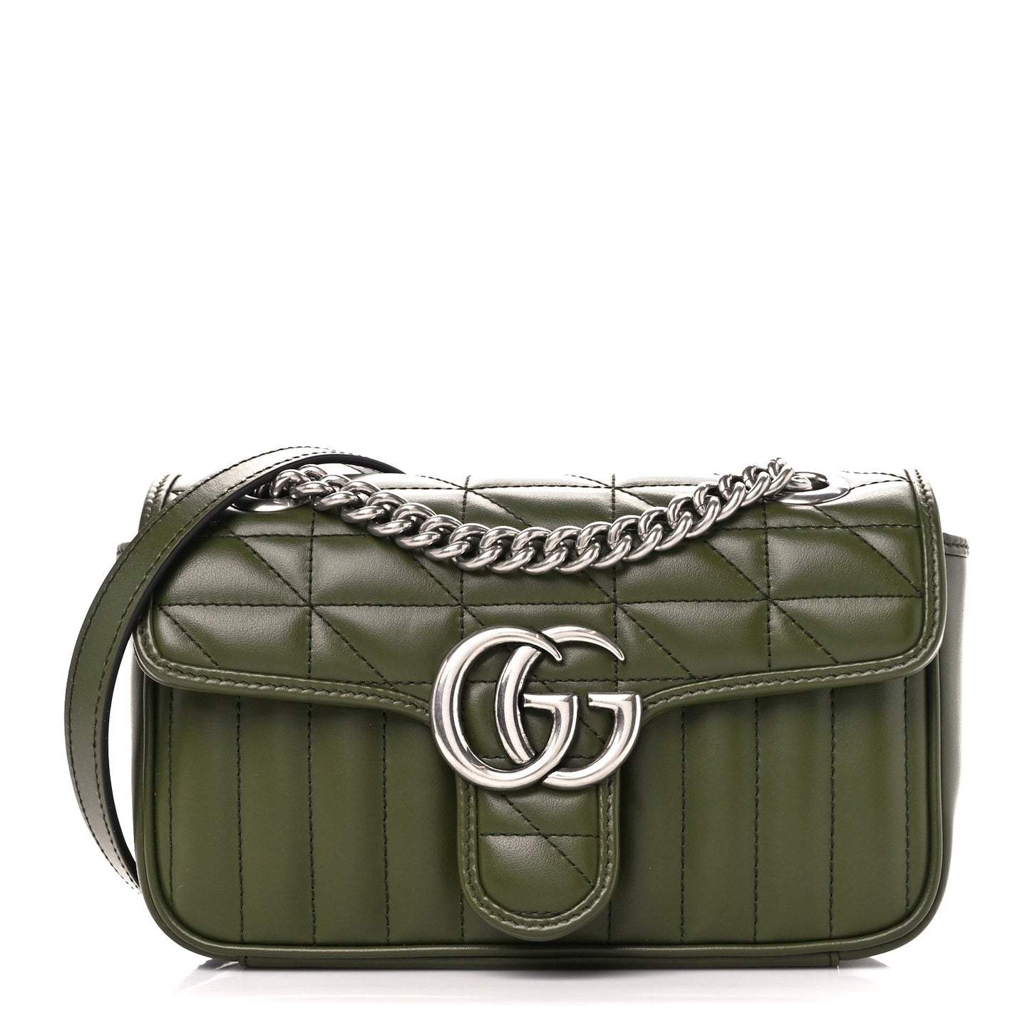 Calfskin Matelasse Aria Mini GG Marmont Shoulder Bag Military Wood