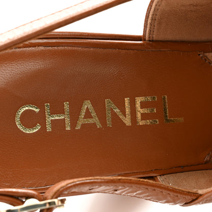 Chanel Crumpled Patent Lambskin Platform Sandals 37 Light Brown 6 of 11