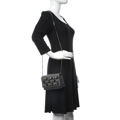Fendi Glossy Calfskin Crystal Studded Tube Wallet On Chain Graphite 2 of 9