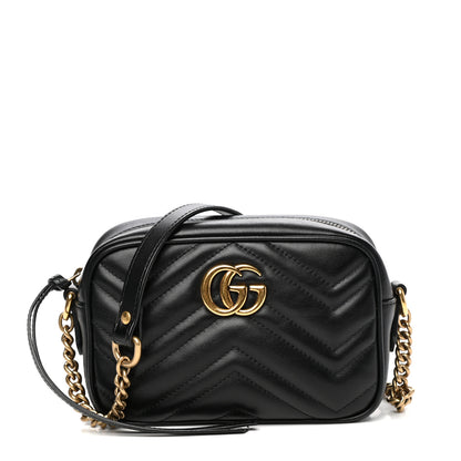 Gucci Calfskin Matelasse Mini GG Marmont Chain Shoulder Bag Black 1 of 10