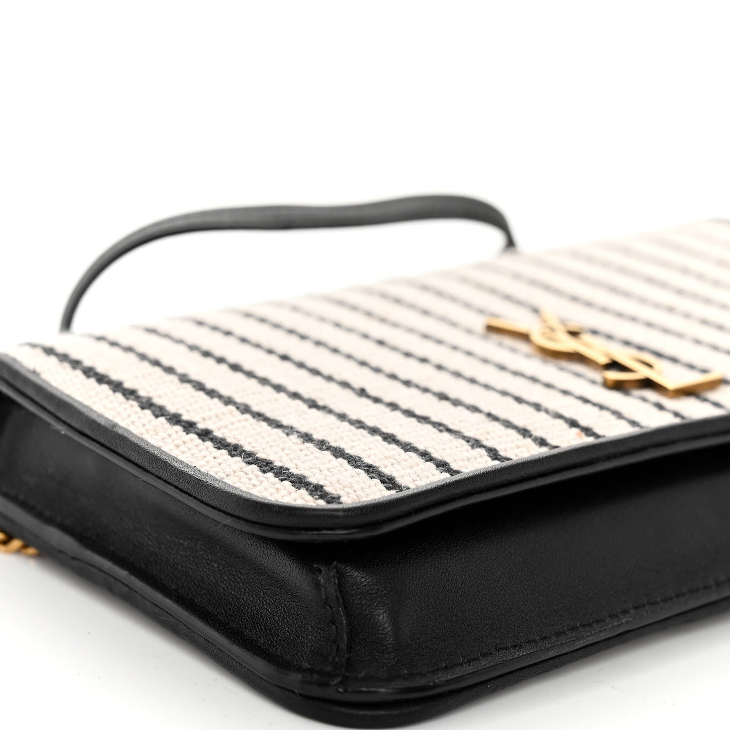 Saint Laurent SAINT LAURENT Canvas Striped Phone Holder Crossbody Beige Black 8 of 9