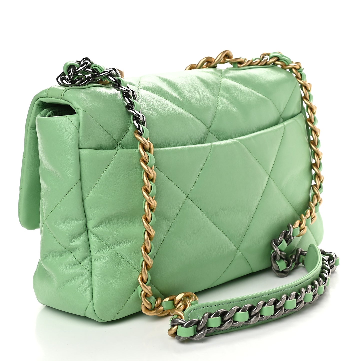 Lambskin Quilted Large Chanel 19 Flap Light Green