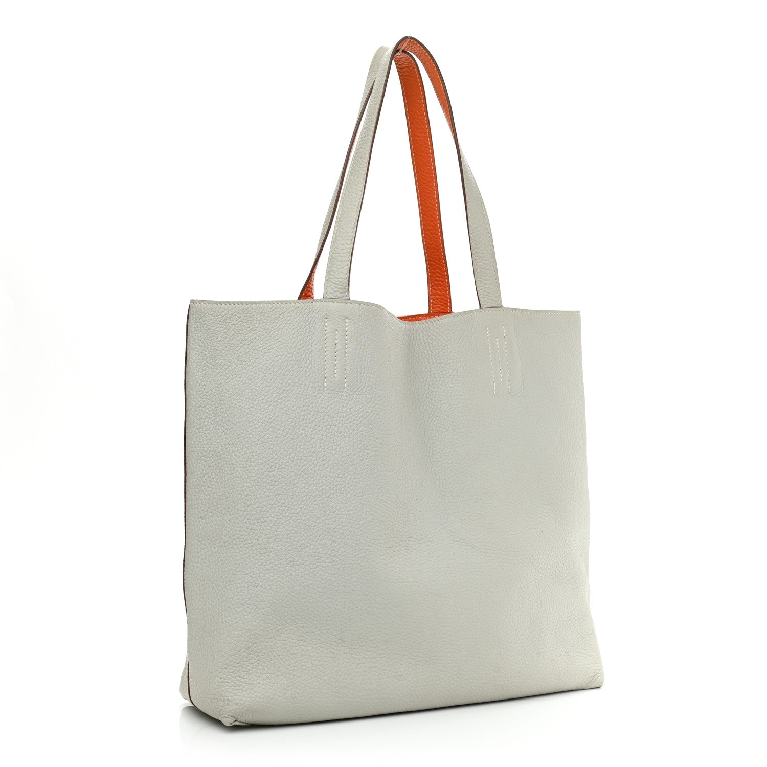 Hermes Taurillon Clemence Double Sens 36 Reversible Tote Gris Perle Orange 5 of 15