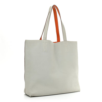 Hermes Taurillon Clemence Double Sens 36 Reversible Tote Gris Perle Orange 5 of 15