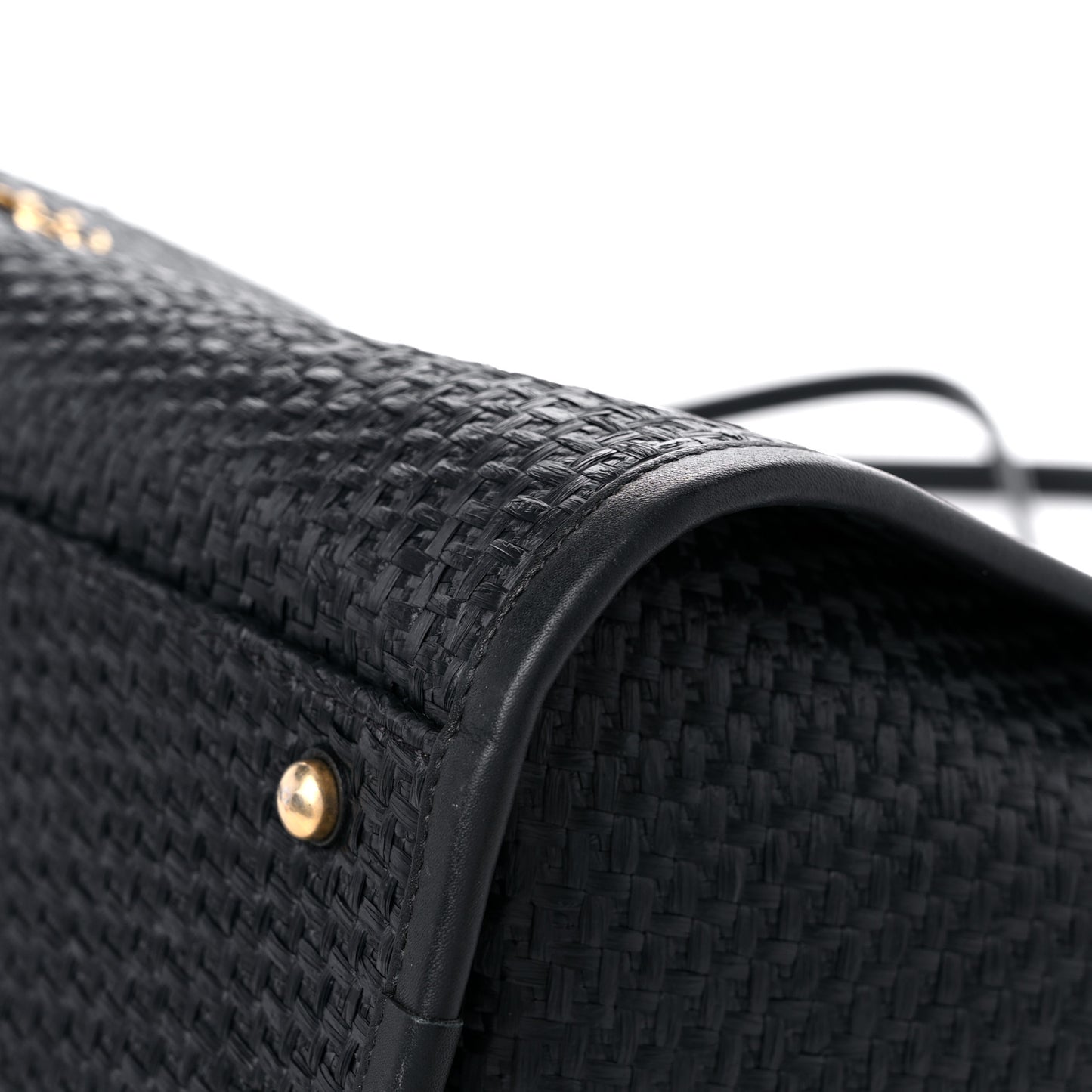 Straw Raffia Calfskin Chain Small Deauville Tote Black