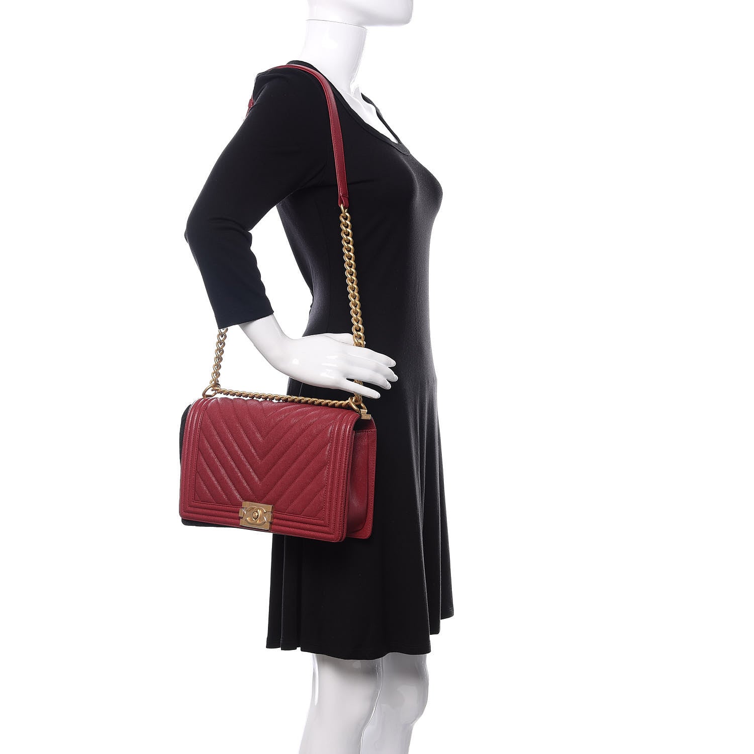 Chanel Caviar Chevron Quilted New Medium Boy Flap Red 2 of 12