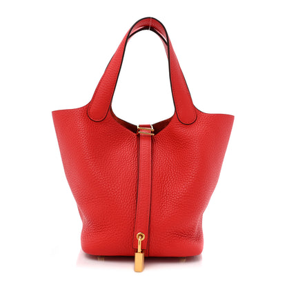Hermes Taurillon Clemence Picotin Lock 18 PM Rouge Tomate 1 of 10