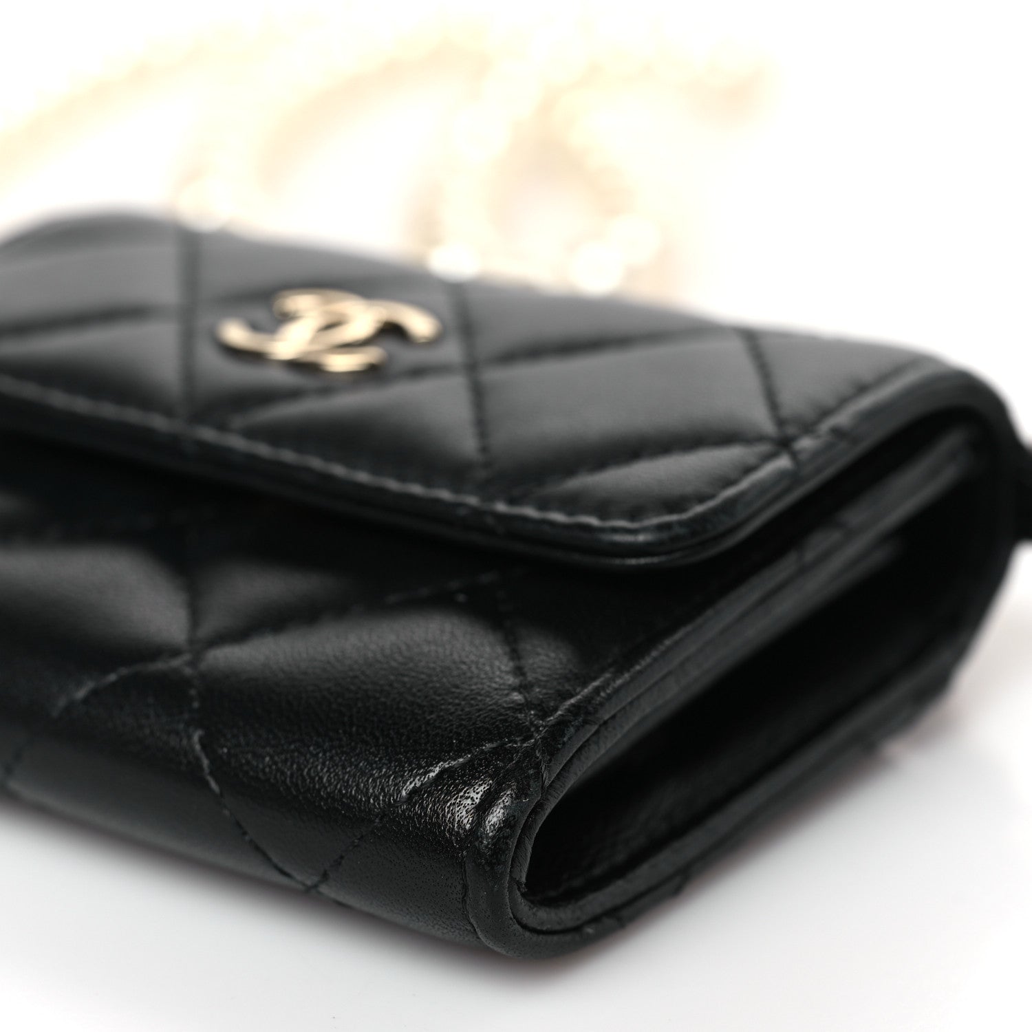 Chanel Lambskin Quilted Pearl Card Holder With Chain Black 9 of 10