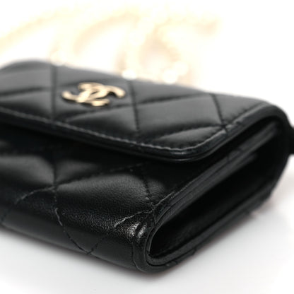 Chanel Lambskin Quilted Pearl Card Holder With Chain Black 9 of 10