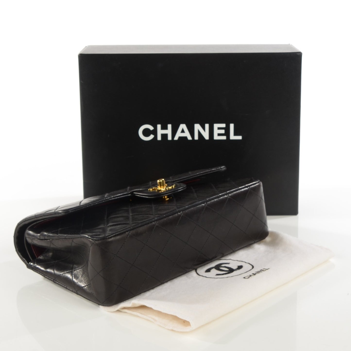 Lambskin Quilted Medium Double Flap Black