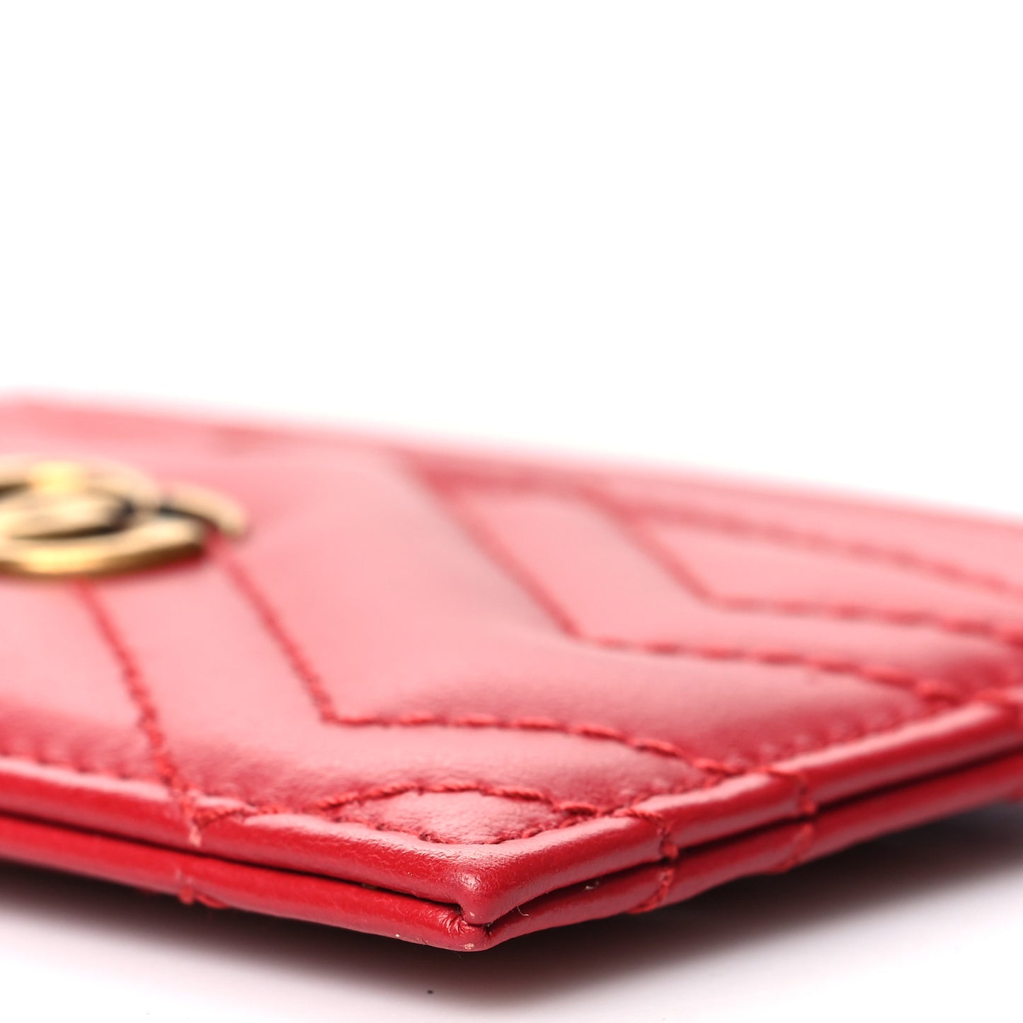 Calfskin Matelasse GG Marmont Card Holder Hibiscus Red