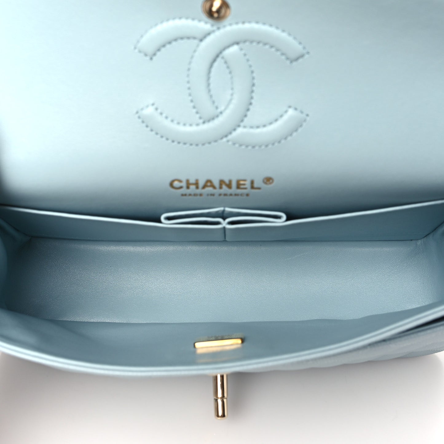 Caviar Quilted Small Double Flap Light Blue
