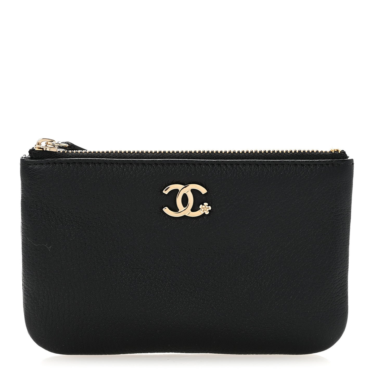 Goatskin Camellia CC Cosmetic Pouch Black