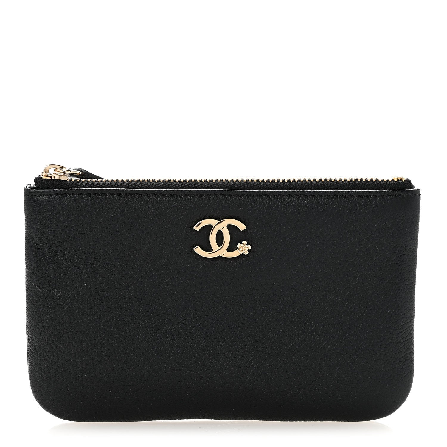 Chanel Goatskin Camellia CC Cosmetic Pouch Black 1 of 8