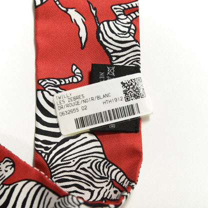 Hermes Silk Les Zebres Twilly Rouge Black White 3 of 3