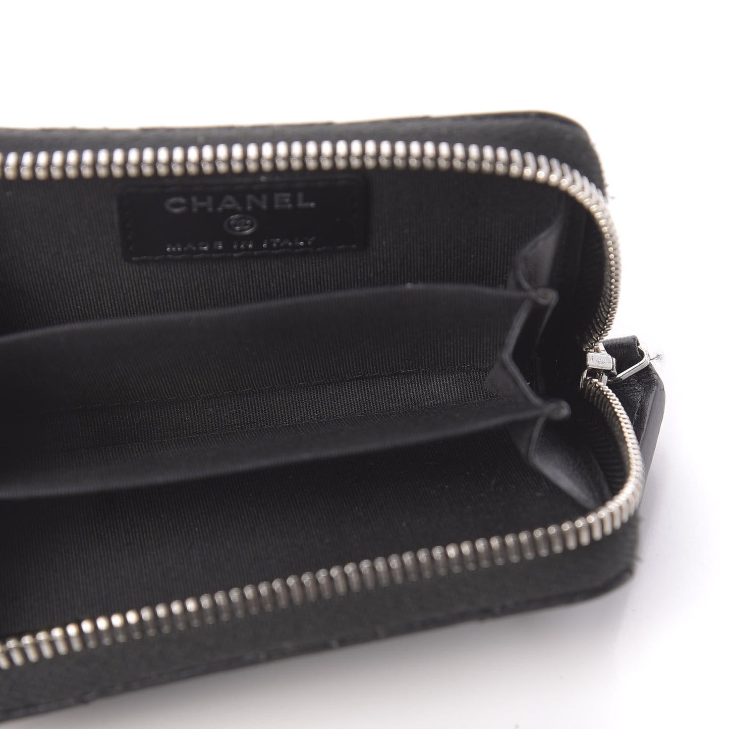 Lambskin Quilted Crossing Zip Around Coin Purse Black