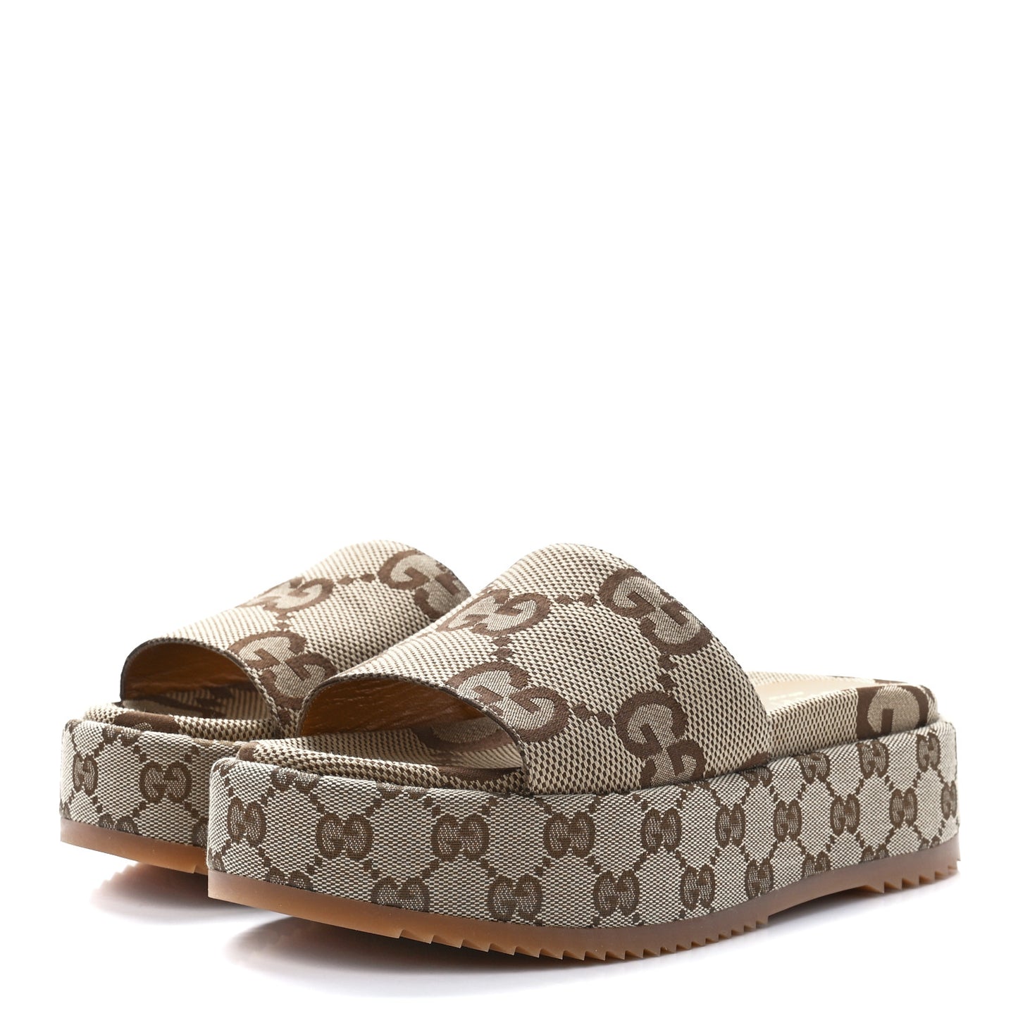 Monogram Maxi GG Angelina Platform 55mm Slide Sandals 38 Camel Ebony