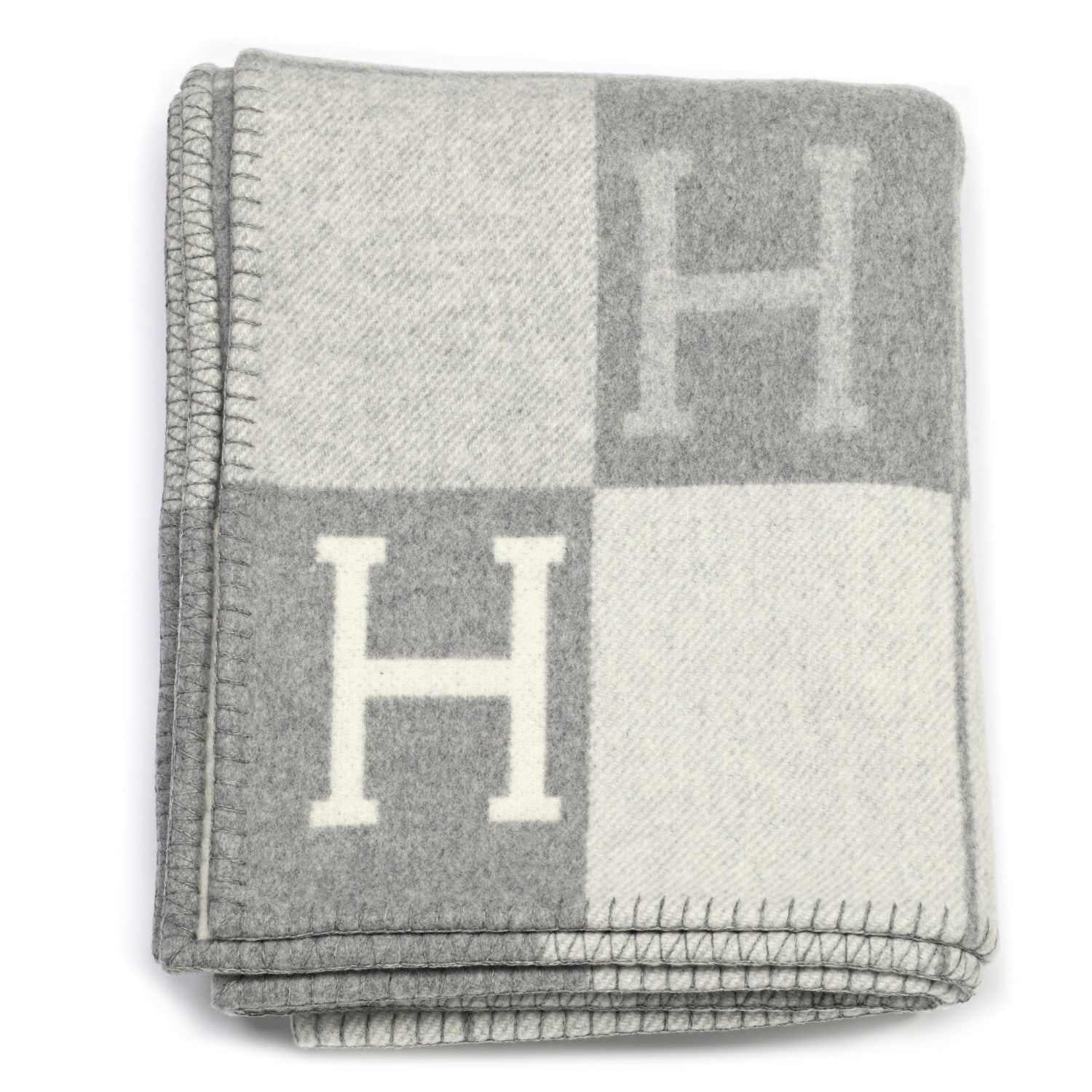 Hermes Wool Cashmere Avalon III Blanket Ecru Gris Clair 1 of 3