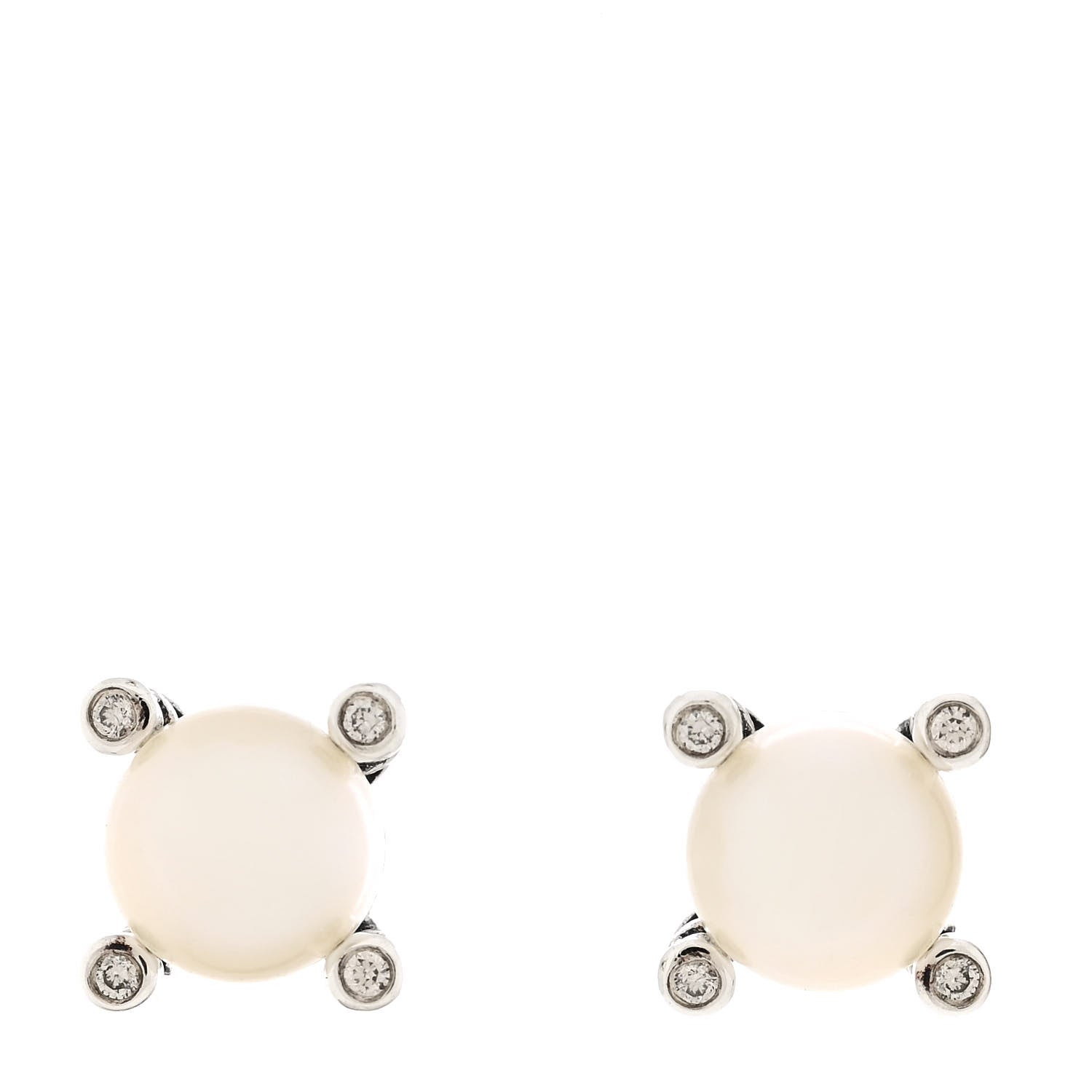 David Yurman Sterling Silver Diamond Pearl 6-6.5mm Cable Stud Earrings 1 of 6