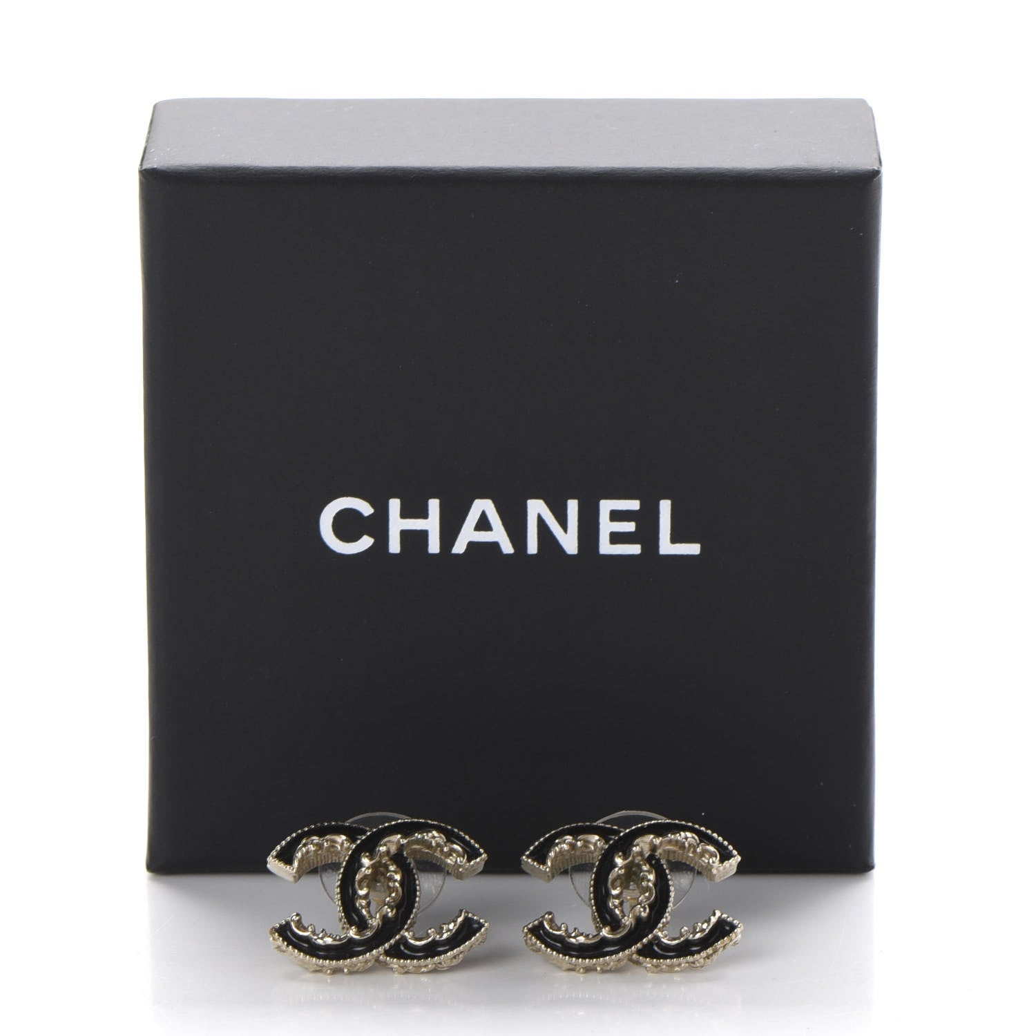 Chanel Enamel CC Baroque Earrings Black Gold 5 of 5