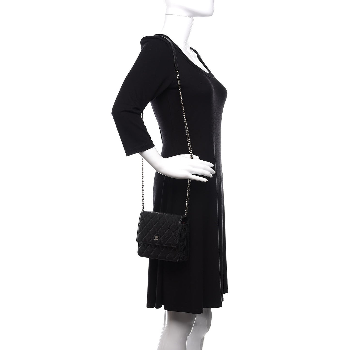 Caviar Quilted Square Wallet On Chain WOC Black