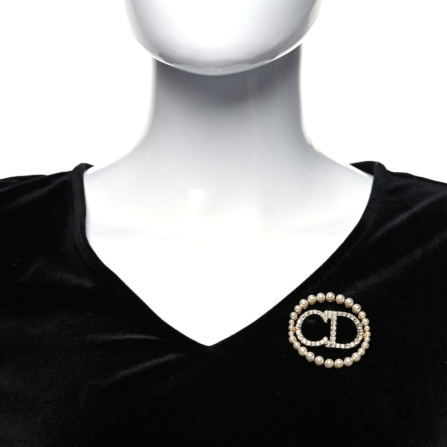 Crystal Pearl CD Logo Brooch Gold