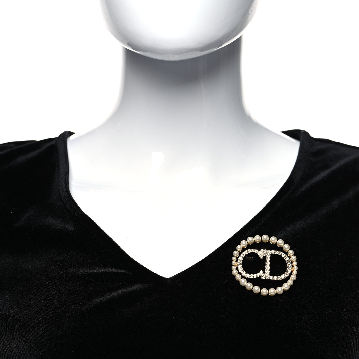 Christian Dior Crystal Pearl CD Logo Brooch Gold 2 of 4