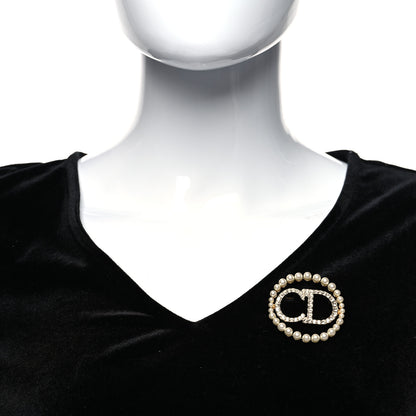 Christian Dior Crystal Pearl CD Logo Brooch Gold 2 of 4