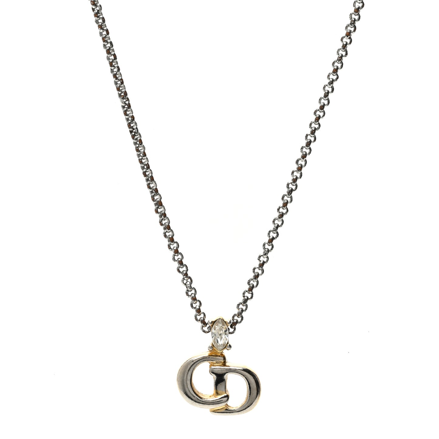 Metal Crystal CD Logo Pendant Necklace Silver Gold