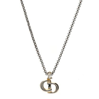 Christian Dior Metal Crystal CD Logo Pendant Necklace Silver Gold 1 of 6