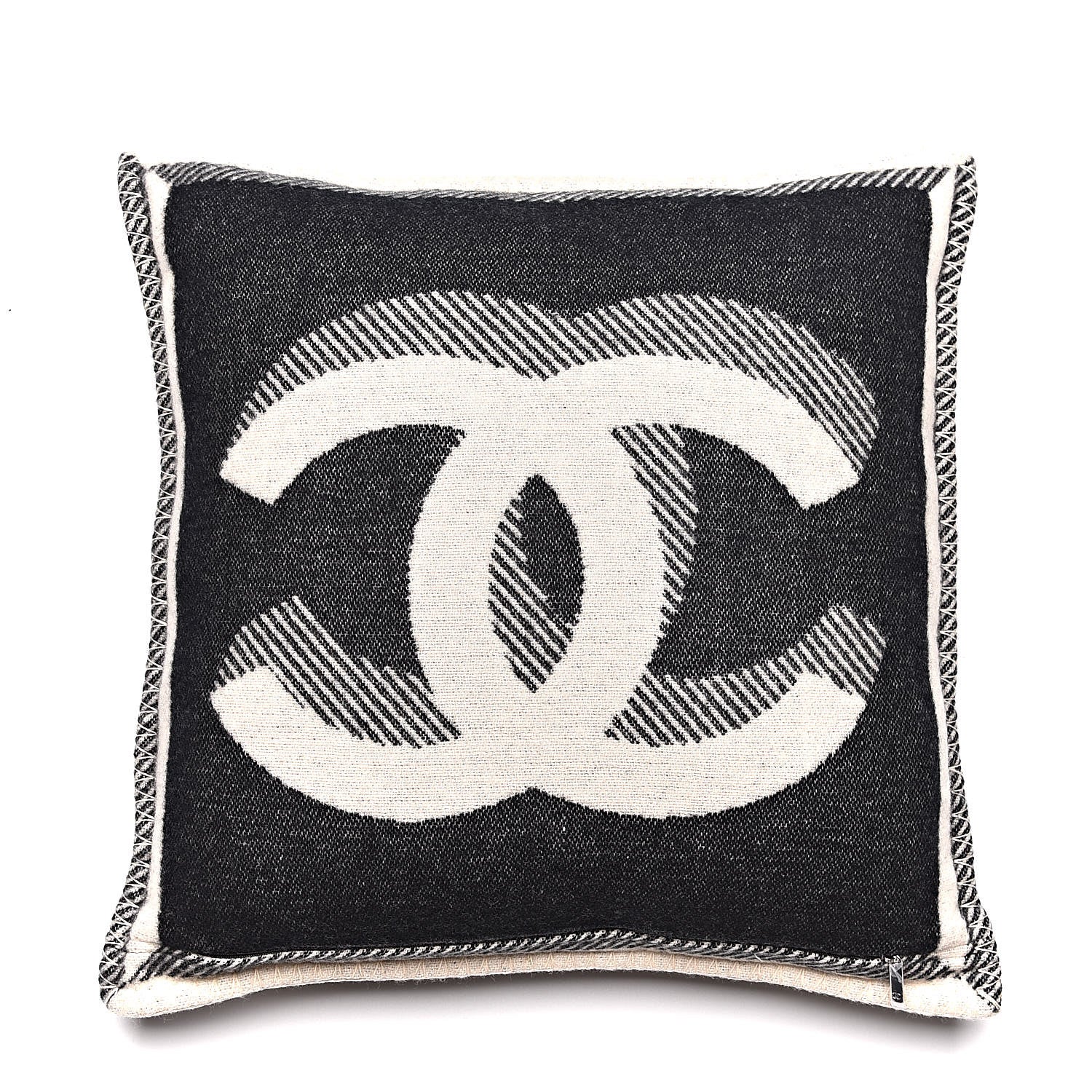 Chanel Merino Wool Cashmere CC Pillow Beige Black 3 of 5