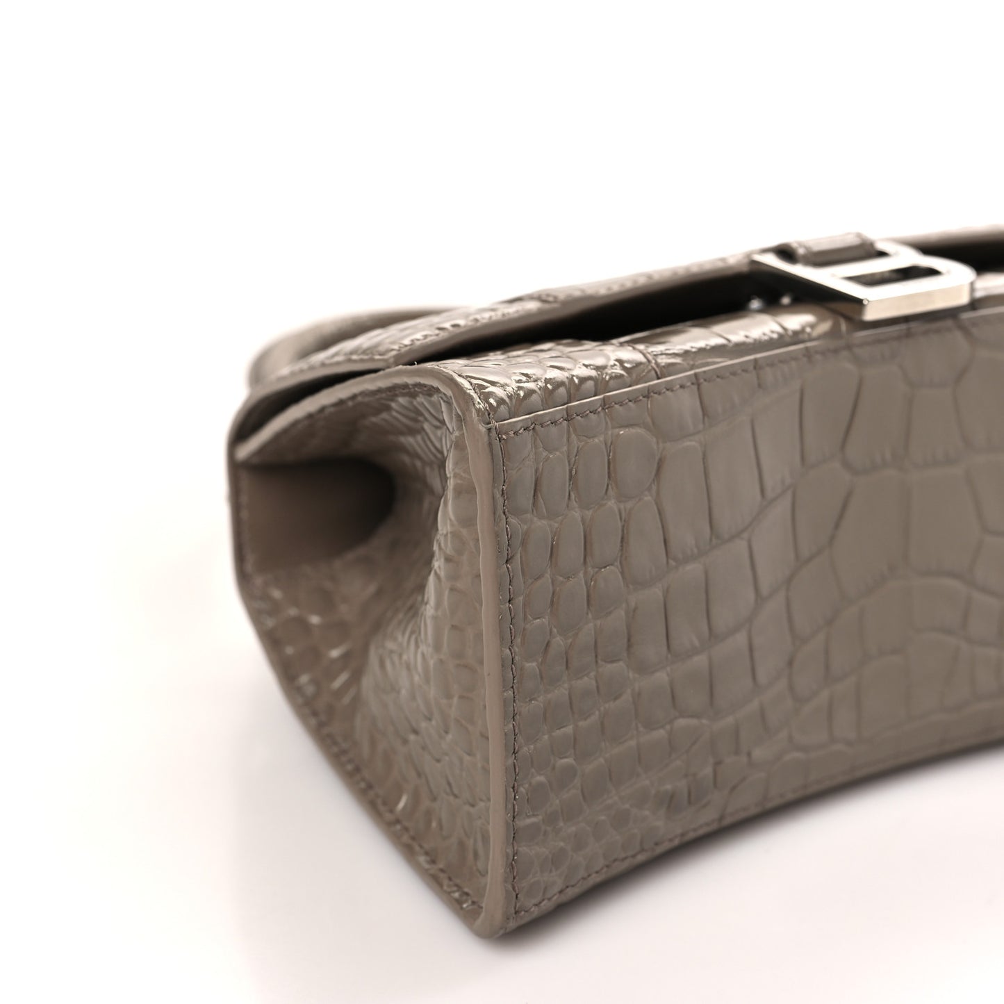 Shiny Calfskin Crocodile Embossed Small Hourglass Top Handle Bag Mink Grey