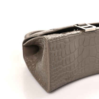 Balenciaga Shiny Calfskin Crocodile Embossed Small Hourglass Top Handle Bag Mink Grey 8 of 11