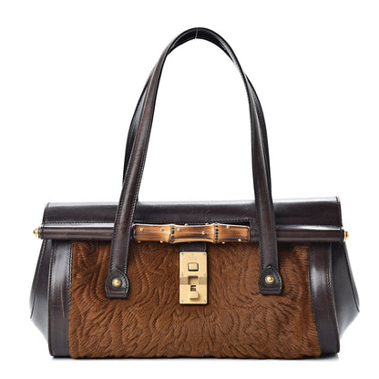 Gucci Calf Hair Calfskin Bamboo Bullet Satchel Brown 1 of 21