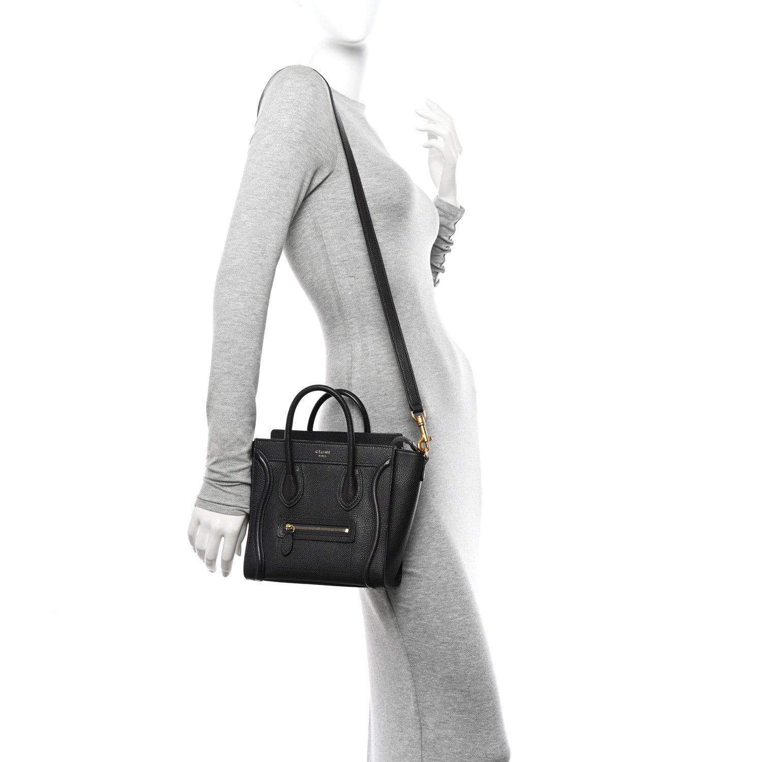 Celine Drummed Calfskin Nano Luggage Liquorice 2 of 10