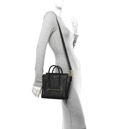 Celine Drummed Calfskin Nano Luggage Liquorice 2 of 10