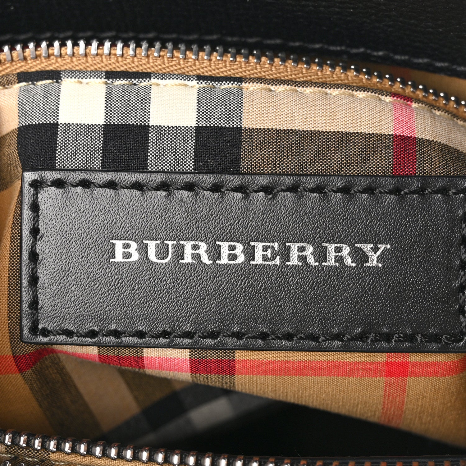 Burberry Derby Calfskin Vintage Check Medium Banner Tote Black 8 of 11