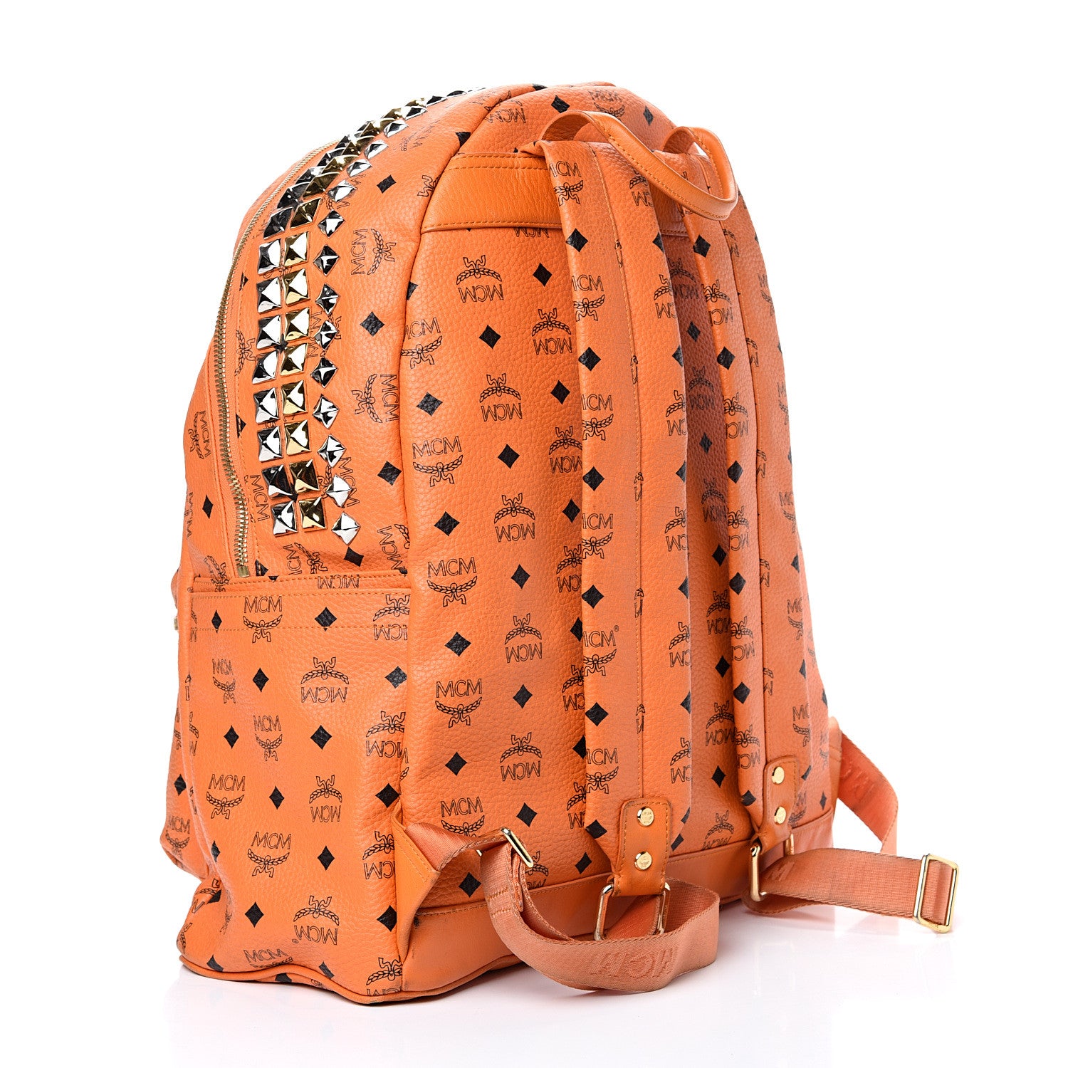 MCM Visetos Side Stud Large Stark Backpack Orange 550286