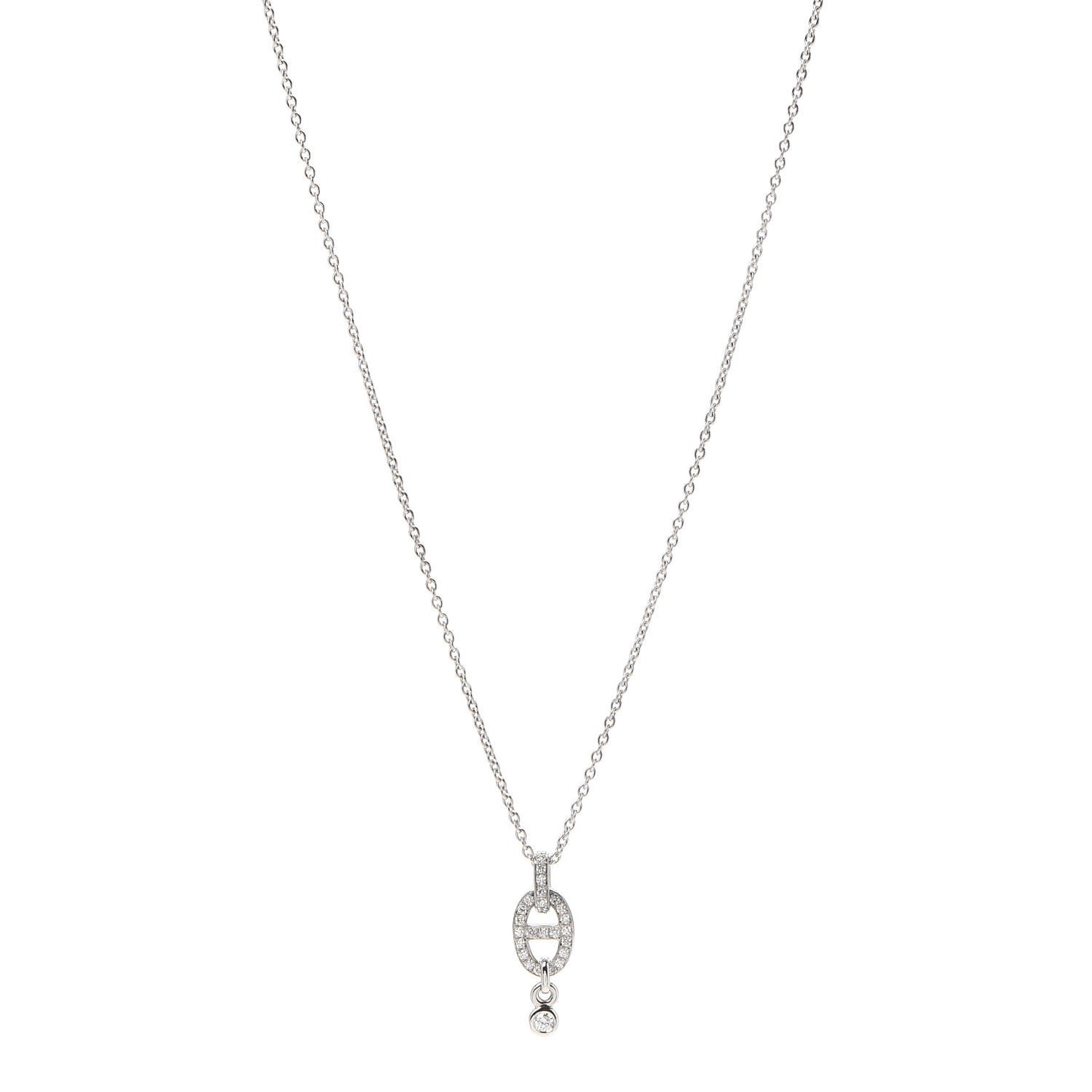 18K White Gold Diamond PM Chaine d'Ancre Enchainee Necklace