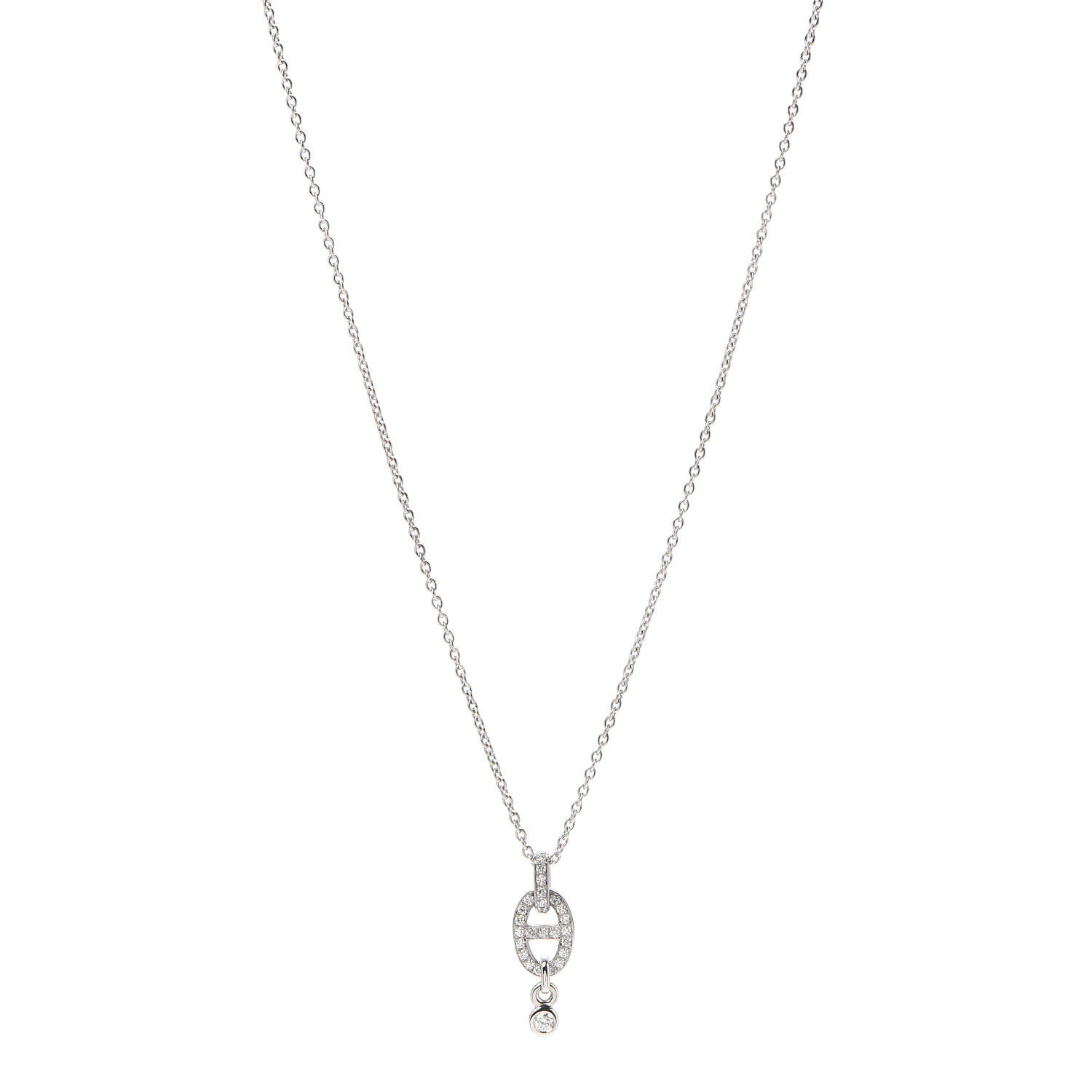 Hermes 18K White Gold Diamond PM Chaine d'Ancre Enchainee Necklace 1 of 6