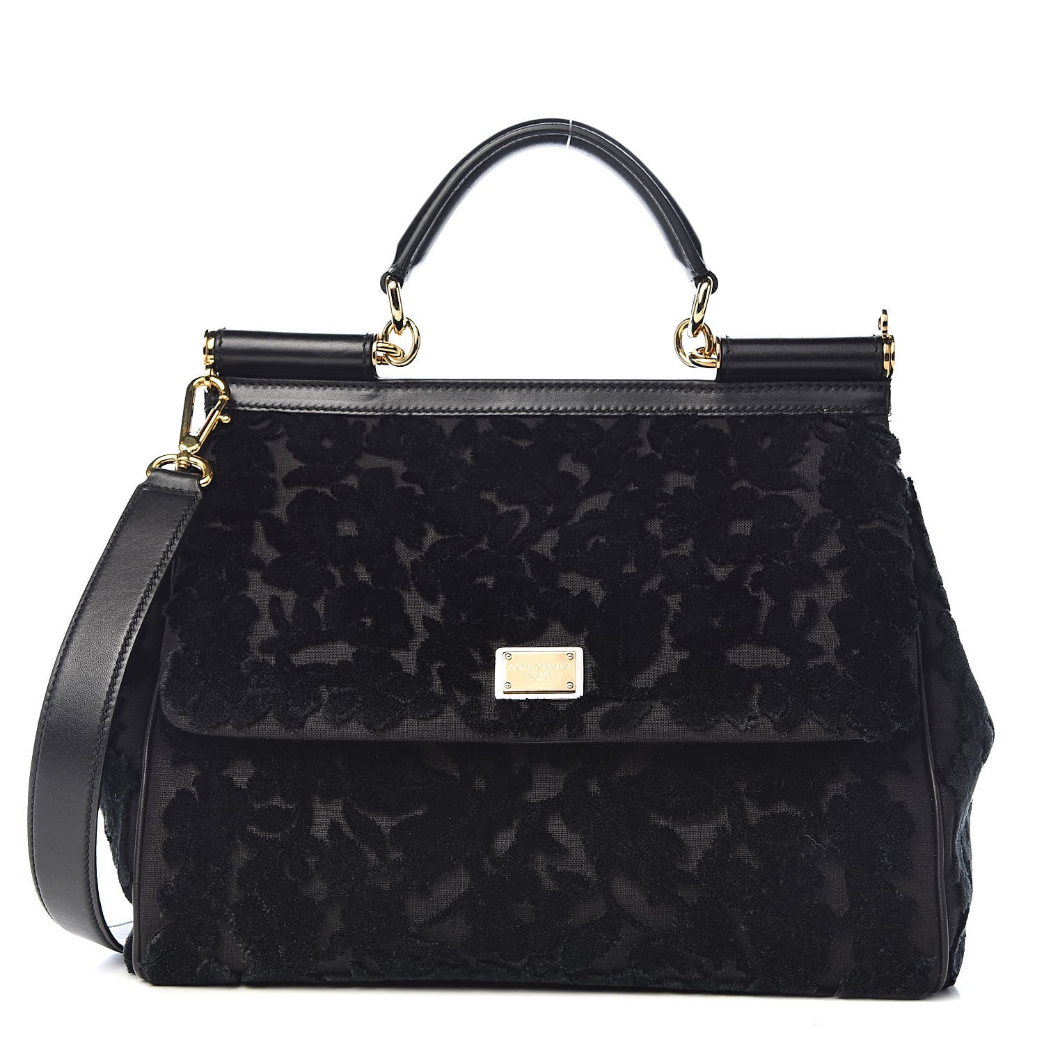 Dolce & Gabbana Velvet Floral Large Miss Sicily Satchel Black 1 of 12