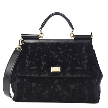 Dolce & Gabbana Velvet Floral Large Miss Sicily Satchel Black 1 of 12