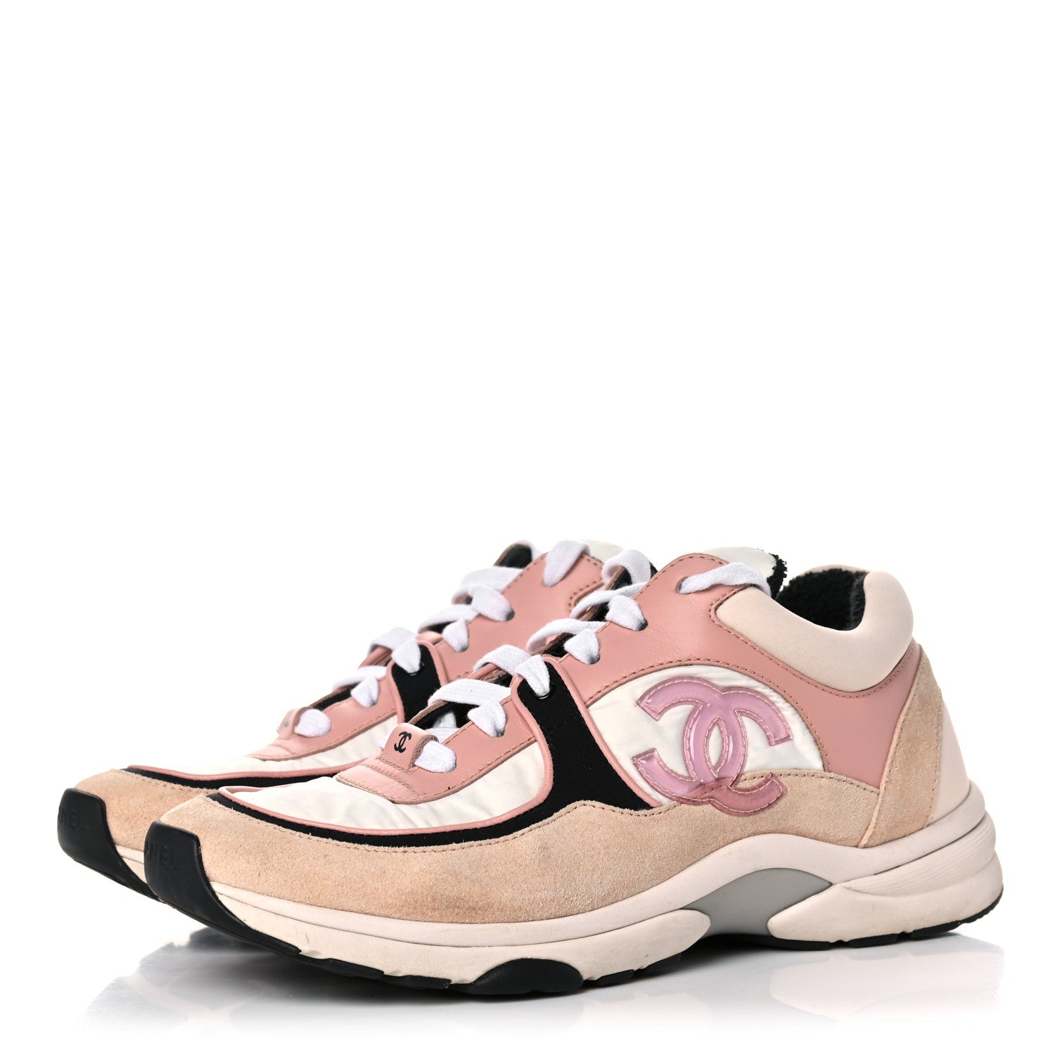 Chanel Nylon Lambskin Suede Calfskin CC Sneakers 38 Pink White Black 3 of 15