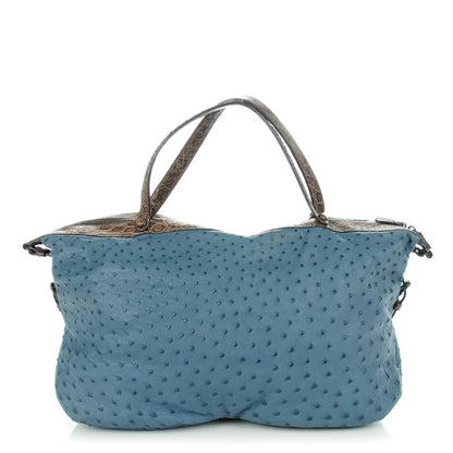Bottega Veneta Ostrich Crocodile Shoulder Bag Blue 1 of 8