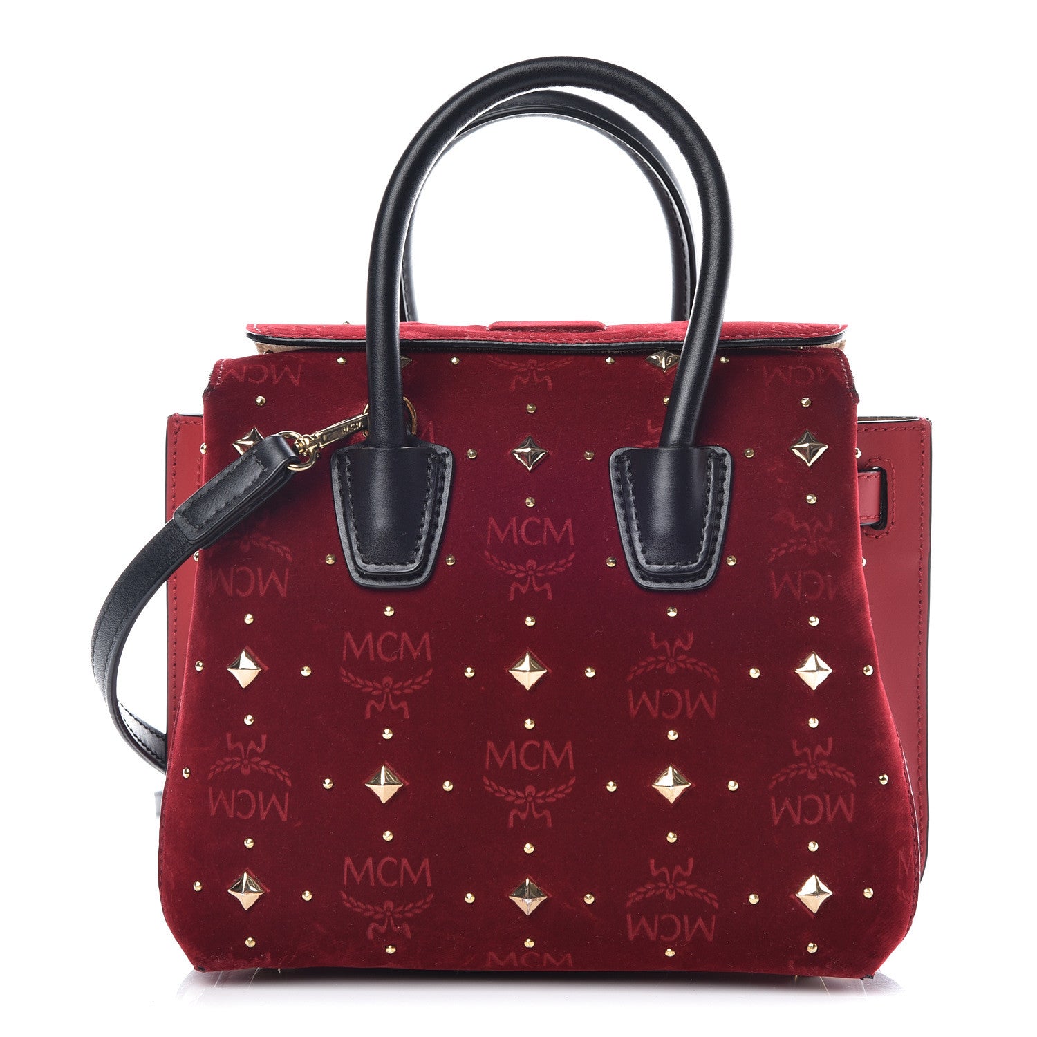 MCM Velvet Studded Mini Insignia Milla Tote Ruby Red 1 of 12
