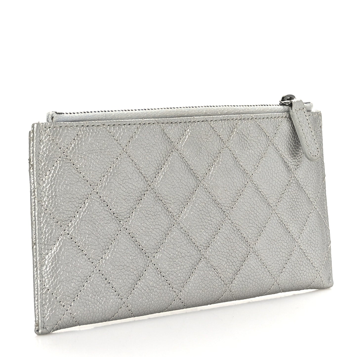Metallic Caviar Quilted Classic Zip Pouch Silver