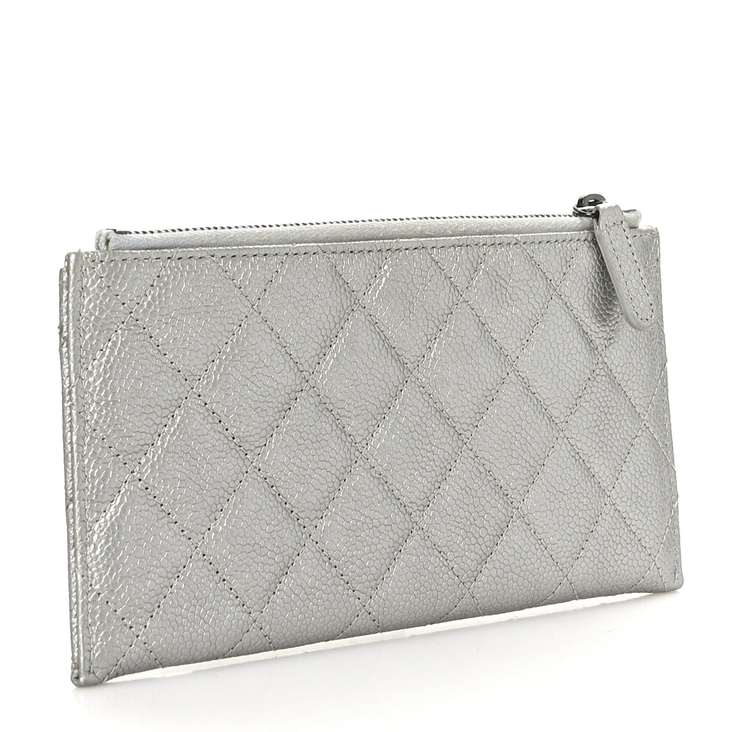 Chanel Metallic Caviar Quilted Classic Zip Pouch Silver 3 of 7