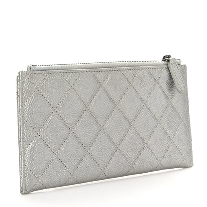 Chanel Metallic Caviar Quilted Classic Zip Pouch Silver 3 of 7