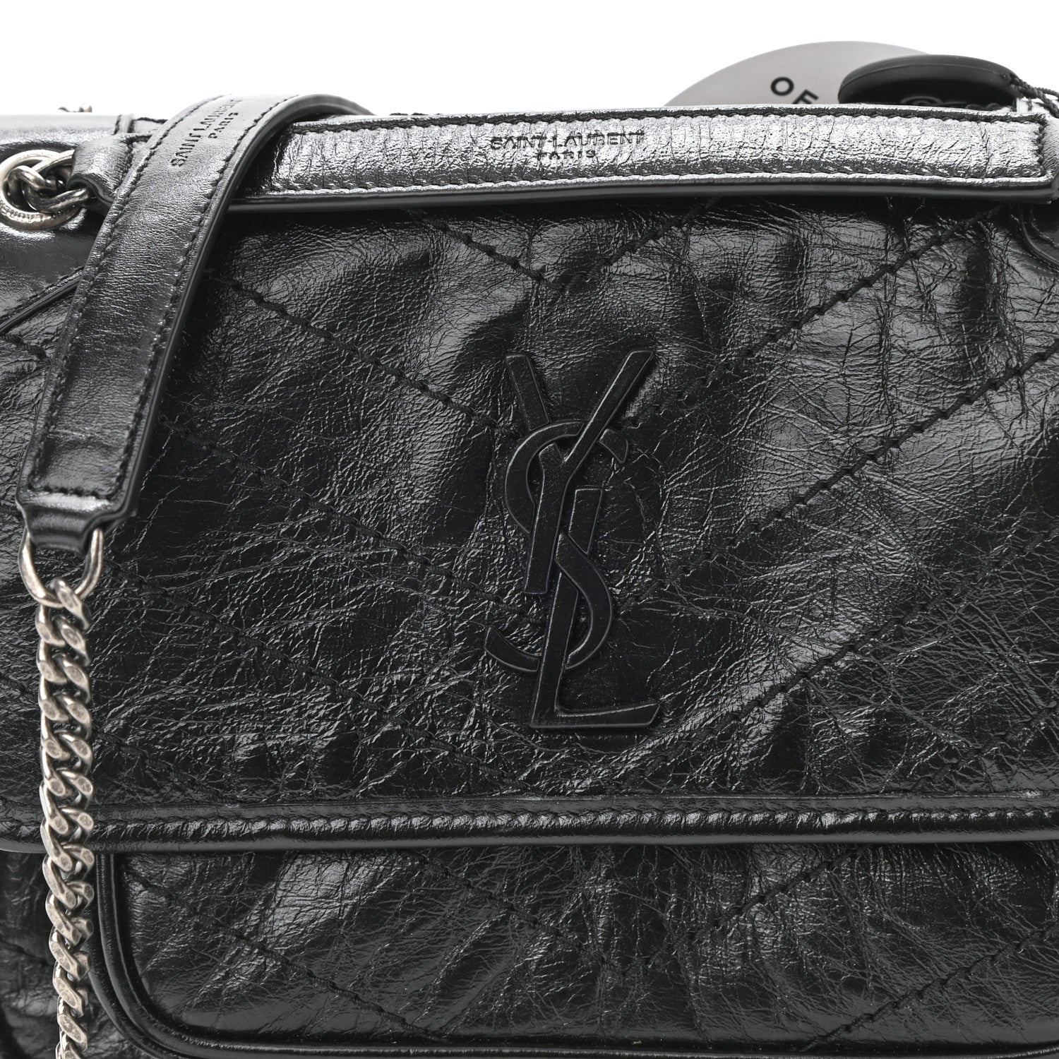 Saint Laurent Crinkled Lambskin Matelasse Monogram Baby Niki Chain Satchel Black 9 of 12